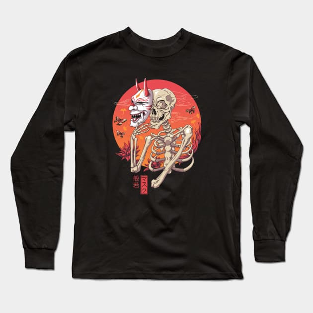 Hannya Yokai Mask Long Sleeve T-Shirt by Vincent Trinidad Art